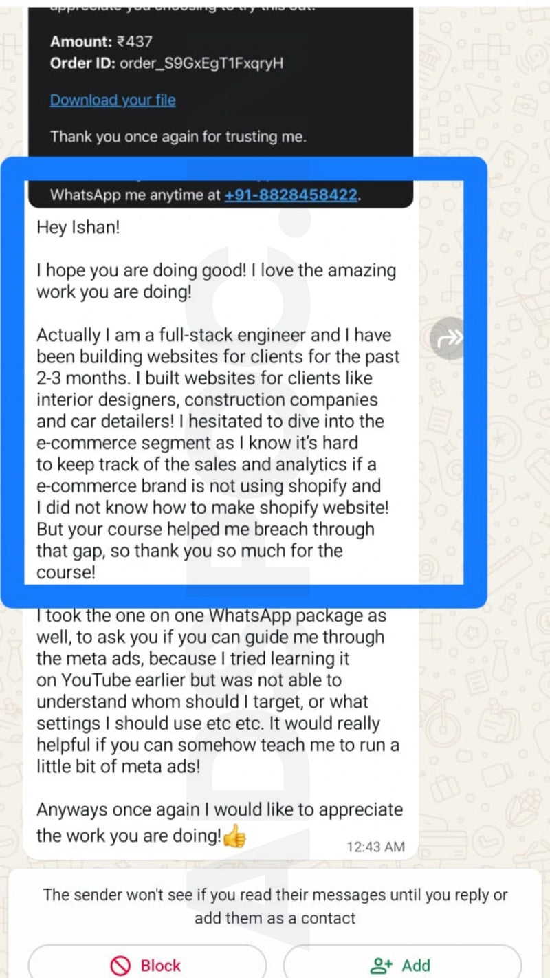 WhatsApp testimonial 2