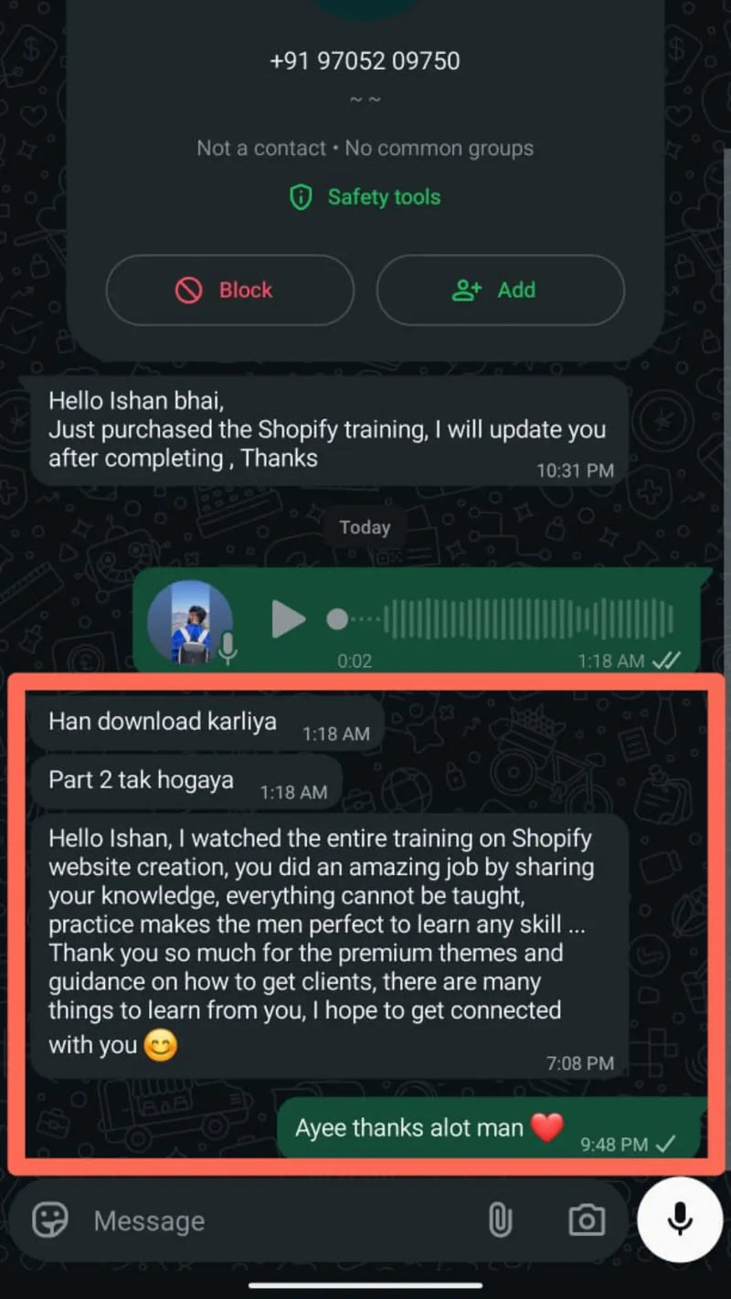 WhatsApp testimonial 3